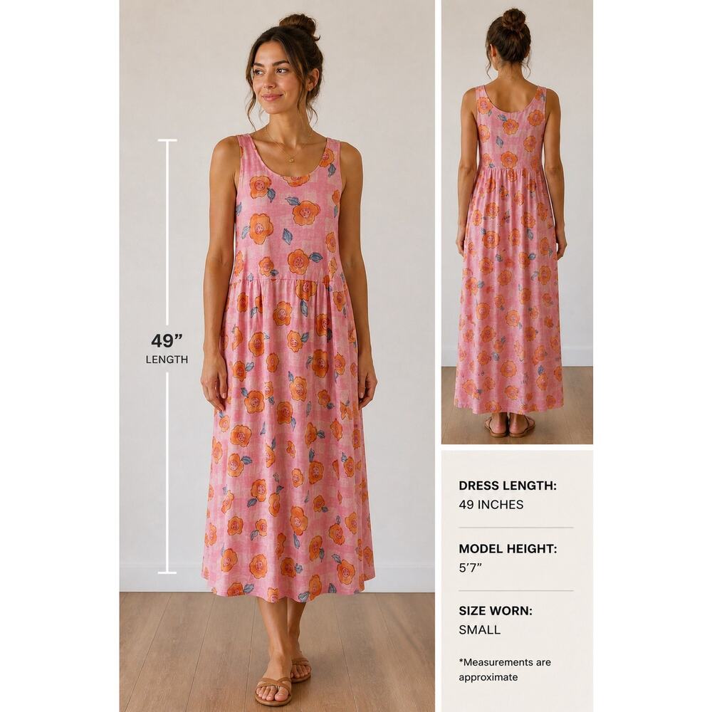 Fresh Produce Vintage Pink Plaid Floral Maxi Dress Cottage Summer Womens Small